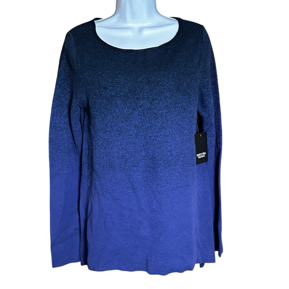 Simply Vera Wang Long Sleeve Dark Blue Sweater /Top Metallic Glitter Size Small